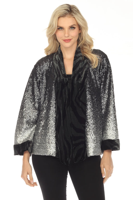 Johnny Was Style R48223B9 Sequin Black Plaza Lined Open Front Kimono Boho Chic