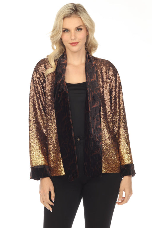 Johnny Was Style R48223A9 Sequin Gold Plaza Lined Open Front Kimono Boho Chic