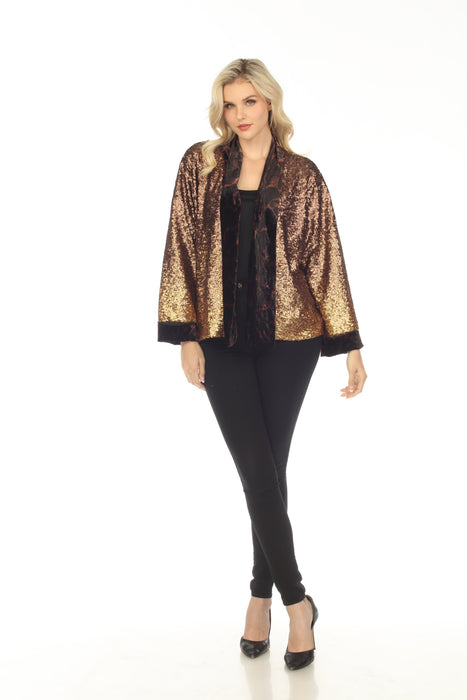 Johnny Was Sequin Gold Plaza Lined Open Front Kimono Boho Chic R48223A9