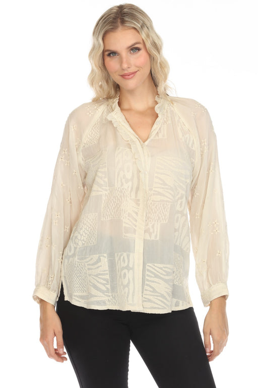 Johnny Was Style C19925-R Shell Molli Embroidered Button-Down Blouse