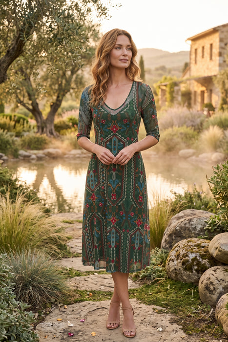 Johnny Was Skylar Bloom Sayler Mesh Midi Dress R31525-7