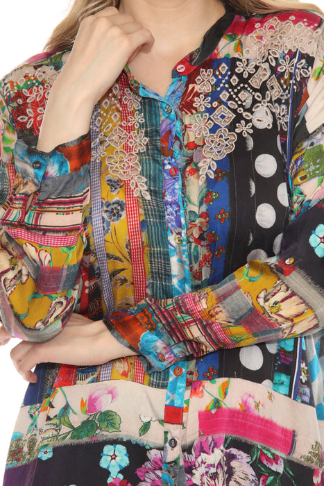 Johnny Was Sonnet Denali Button Down Silk Shirt C16121B-N