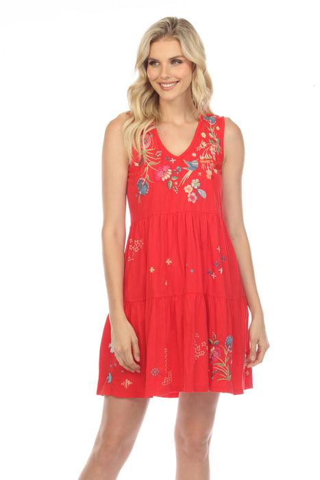 Johnny Was Cleo Tiered Knit Embroidered Tank Dress Boho Chic J34822 NEW