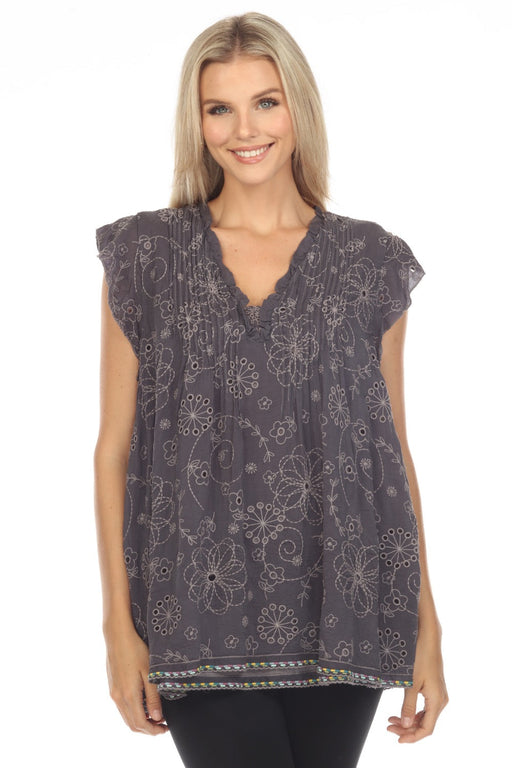 Johnny Was Style C26423 Summer Anthena Eyelet Embroidered Tunic Top Boho Chic