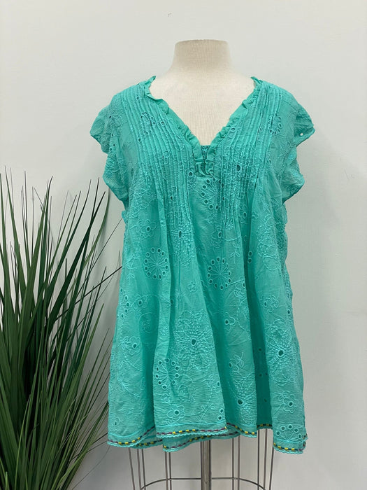 Johnny Was Style C26423 Summer Blue Summer Anthena Eyelet Embroidered Tunic Top Boho Chic