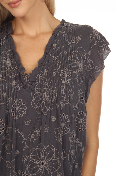 Johnny Was Summer Anthena Eyelet Embroidered Tunic Top Boho Chic C26423