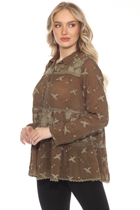 Johnny Was JWLA Tahra Long Sleeve Embroidered Blouse C19524-9 *