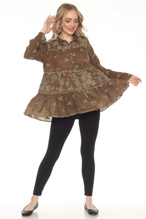 Johnny Was JWLA Tahra Long Sleeve Embroidered Blouse C19524-9 *