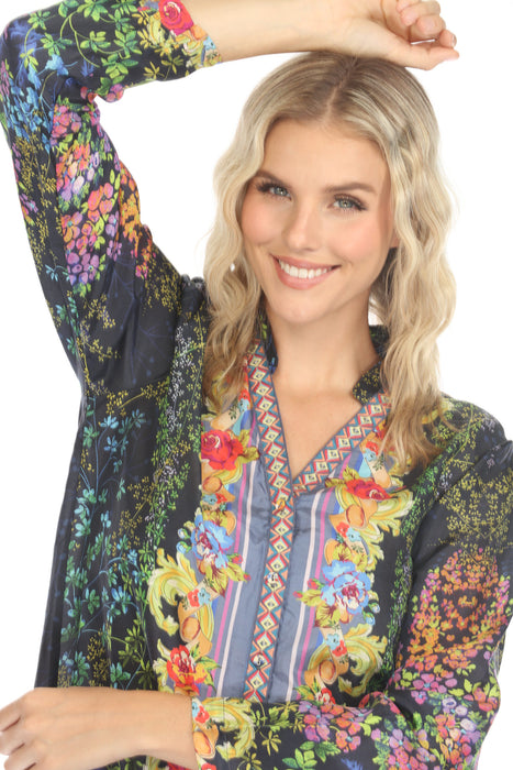 Johnny Was Tali Magic Garden Silk Tunic Top C23224-E