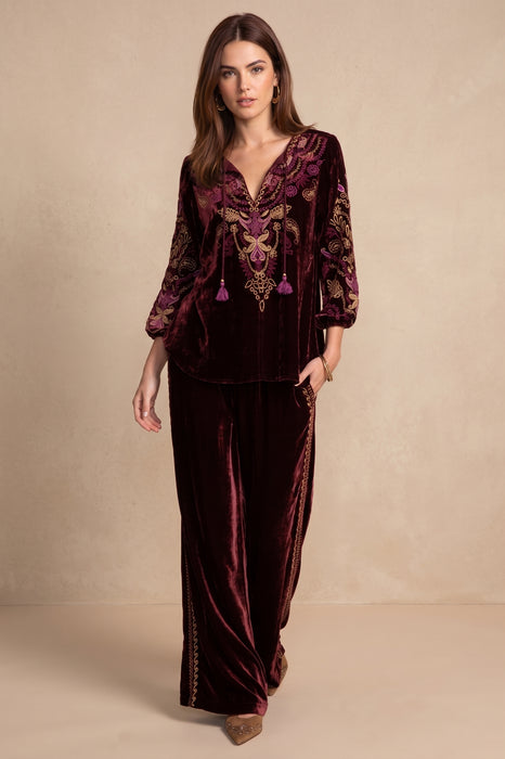 Johnny Was Tassel Tie Embroidered Velvet Field Blouse J15525-8