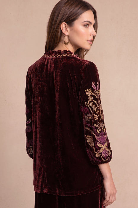 Johnny Was Tassel Tie Embroidered Velvet Field Blouse J15525-8