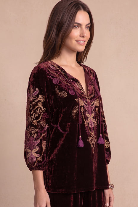 Johnny Was Tassel Tie Embroidered Velvet Field Blouse J15525-8