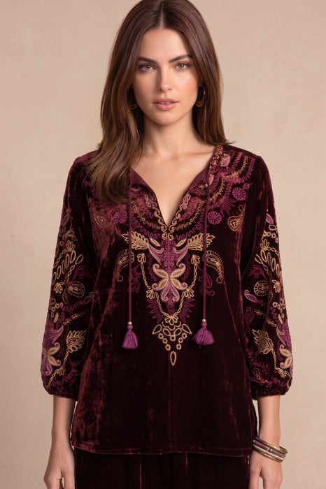 Johnny Was Tassel Tie Embroidered Velvet Field Blouse J15525-8