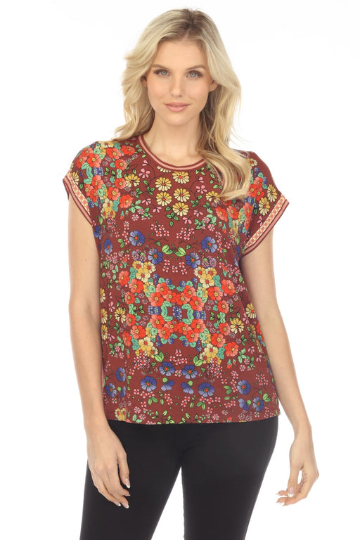 Johnny Was Style T13723 Teaberry Floral Relaxed Tee Boho Chic