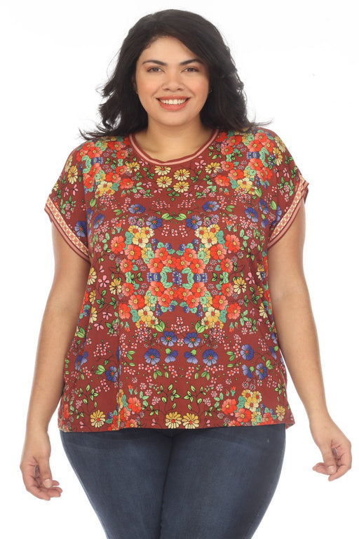 Johnny Was Style T13723-6X Teaberry Floral Relaxed Tee Plus Size