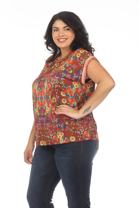 Johnny Was Teaberry Floral Relaxed Tee Plus Size T13723-6X