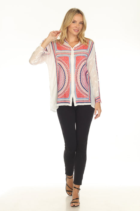 Johnny Was White The Audrey Maura Mandarin Collar Shirt C12525-1