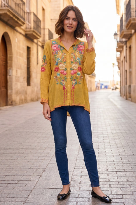 Johnny Was Yellow The Audrey Mandarin Collar Shirt C15725-7