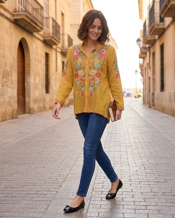 Johnny Was Yellow The Audrey Mandarin Collar Shirt C15725-7