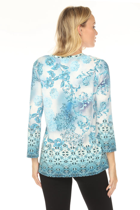 Johnny Was Blue The Janie Favorite 3/4 Sleeve V-Neck Tee T11225-1