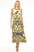 Woman wearing a printed midi dress with crew neck and sleeveless from Johnny Was