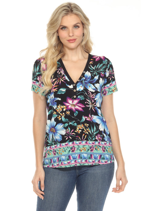 Johnny Was Style T13725 The Janie Favorite Short Sleeve Button Henley Tee