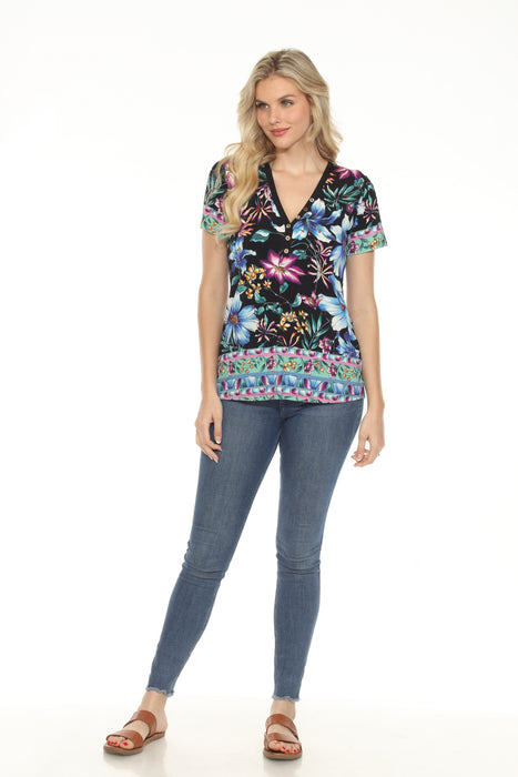 Johnny Was The Janie Favorite Short Sleeve Button Henley Tee T13725