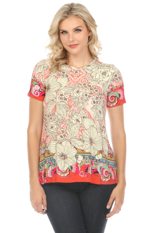 Johnny Was Style T17124 The Janie Modey Favorite Short Sleeve Crew Neck Swing Tee Boho Chic