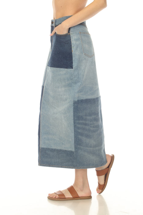 Johnny Was Blue The Patchwork Denim Skirt JWD1171-2