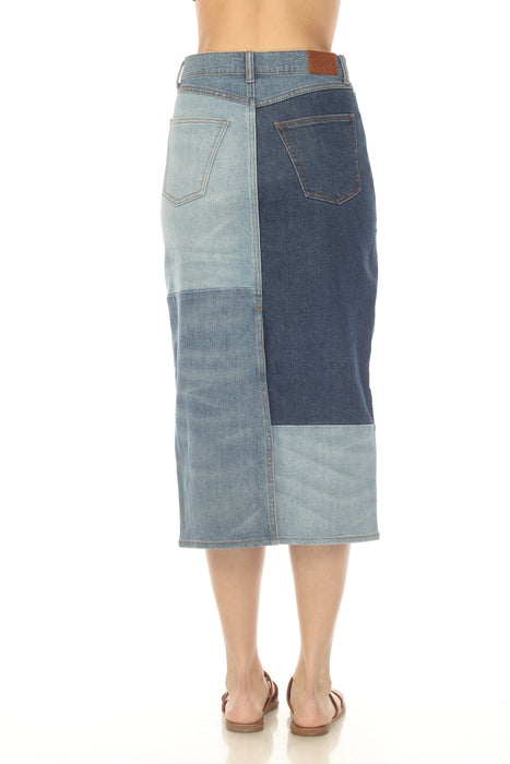 Johnny Was Blue The Patchwork Embroidered Denim Skirt JWD1171