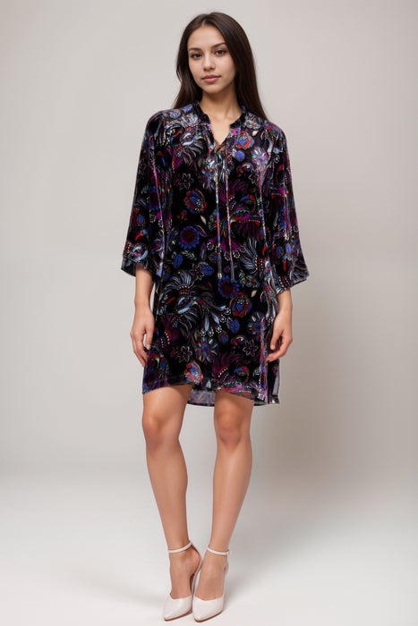Johnny Was Style R37424-9 Black Tie Front Velvet Kimono Dress