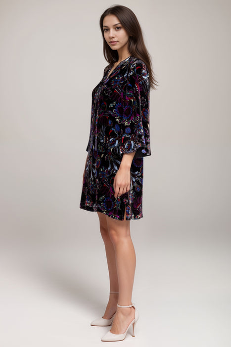 Johnny Was Black Tie Front Velvet Kimono Dress R37424-9