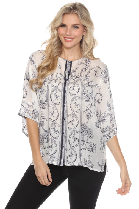 Johnny Was Style C13224 Tranquil Kenny Silk Button-Up Blouse
