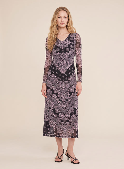 Johnny Was Tularose Long Sleeve V-Neck Mesh Midi Dress T33526-1