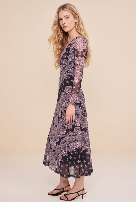 Johnny Was Tularose Long Sleeve V-Neck Mesh Midi Dress T33526-1