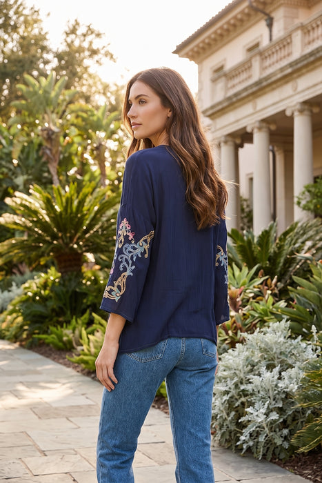 Johnny Was Blue Tulum Embroidered Blouse C14325-7