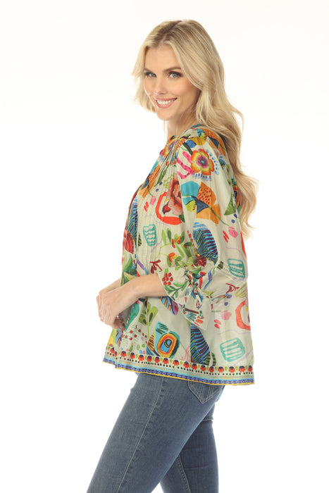 Johnny Was Vacanza Printed Silk Blouse C11225-1