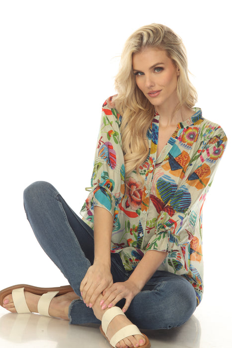 Johnny Was Vacanza Printed Silk Blouse C11225-1