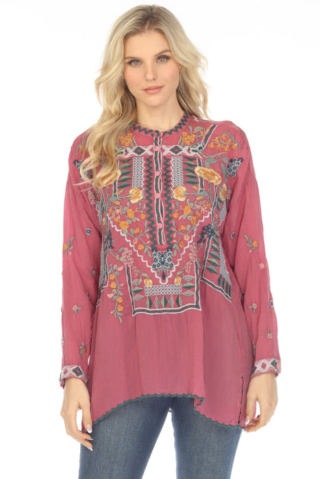 Johnny Was Style C28023 Violet Quartz Faylin Embroidered Long Sleeve Tunic Top Boho Chic