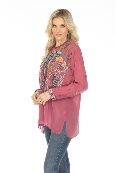 Johnny Was Faylin Embroidered Long Sleeve Tunic Top Boho Chic C28023