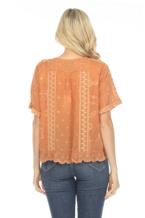 Johnny Was Mystic Compass Embroidered Blouse Boho Chic C14523