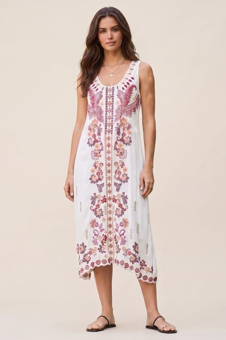 Johnny Was White Amiva Midi Slip Dress C30326-1