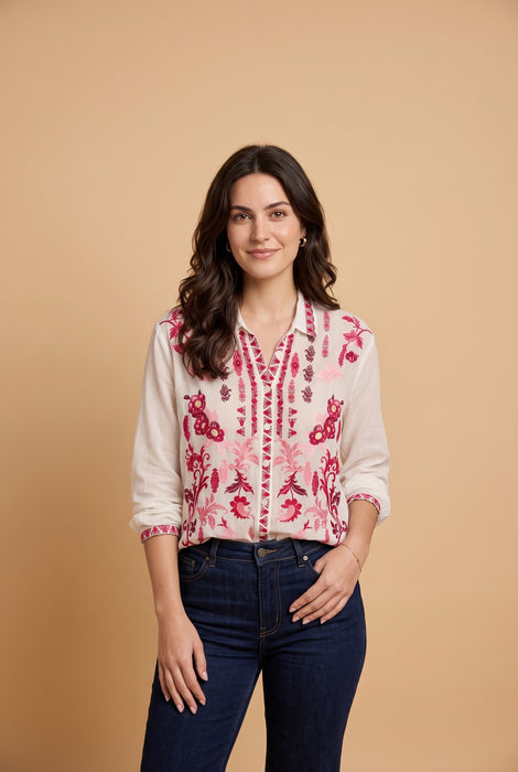 Johnny Was White Button Front Diantha Luisa Shirt C14226-2