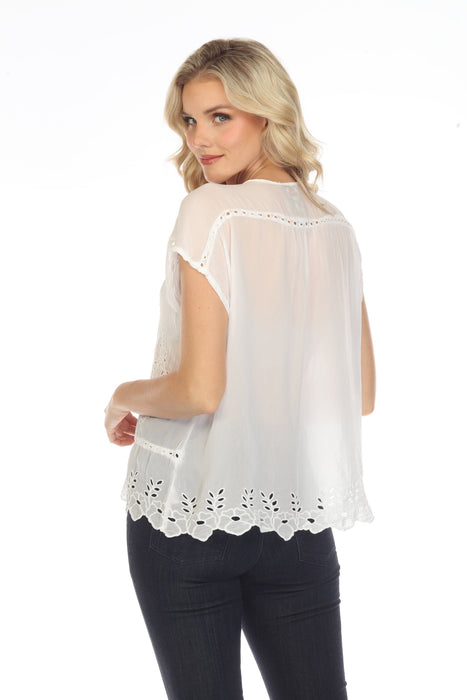 Johnny Was Clemence Eyelet Embroidered Short Sleeve Blouse Chic C12122