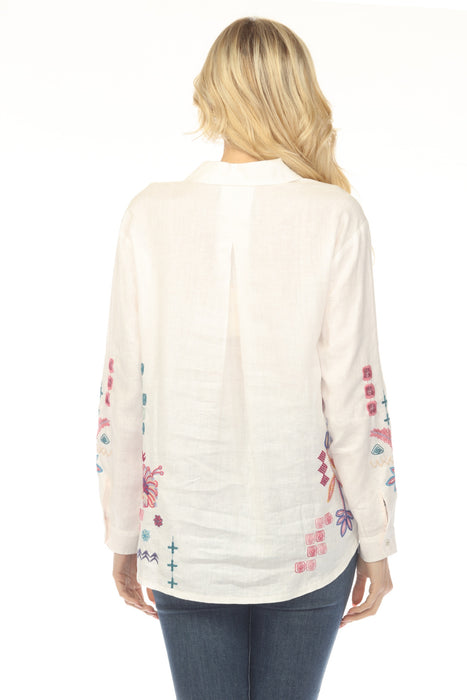 Johnny Was White Embroidered Button Down Shirt 4469-JW