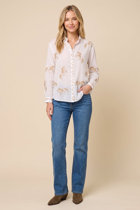 Johnny Was Embroidered Horses Cheval Oversized Shirt W17226-R