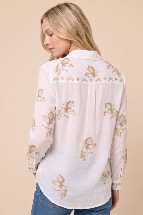 Johnny Was Embroidered Horses Cheval Oversized Shirt W17226-R