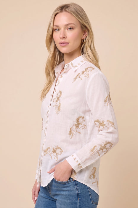 Johnny Was Embroidered Horses Cheval Oversized Shirt W17226-R