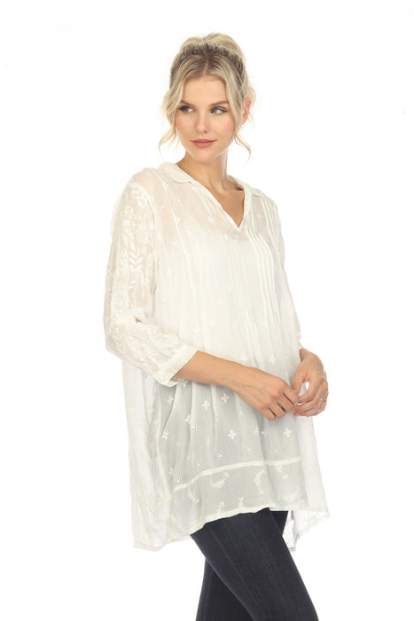 Johnny Was Marti Vera Embroidered 3/4 Sleeve Tunic Top C26523 NEW
