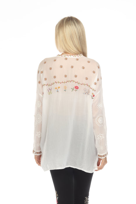 Johnny Was White Sami Eyelet Embroidered Tunic Top Plus Size C25723 NEW